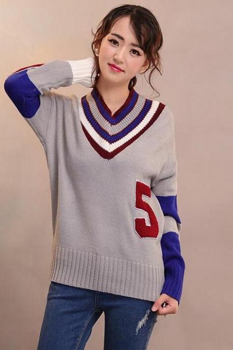 Fashion Knitting Shirt V Collar Long Sleeved Pullover Sweater For Girl