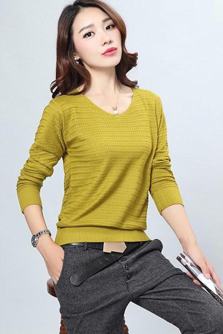 Fashion V Neck Sweater For Lady - Green