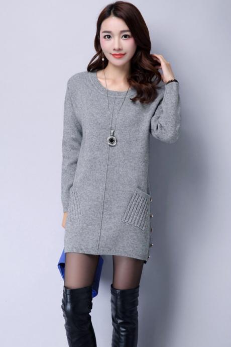New Pullover Sweater Dress Loose Knit Shirt 