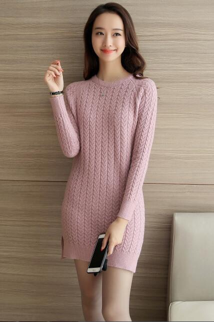 Retro Long Sleeve Women slim Sweater Dress