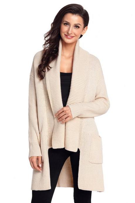 Women Winter Sweater Loose Cardigan Coat Sweater - Beige