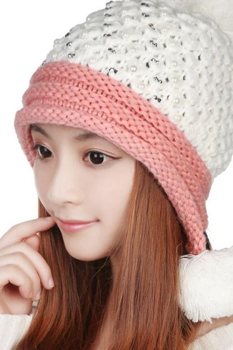 Free Shipping Cute Various Ball Knitted Hat For Girls - White