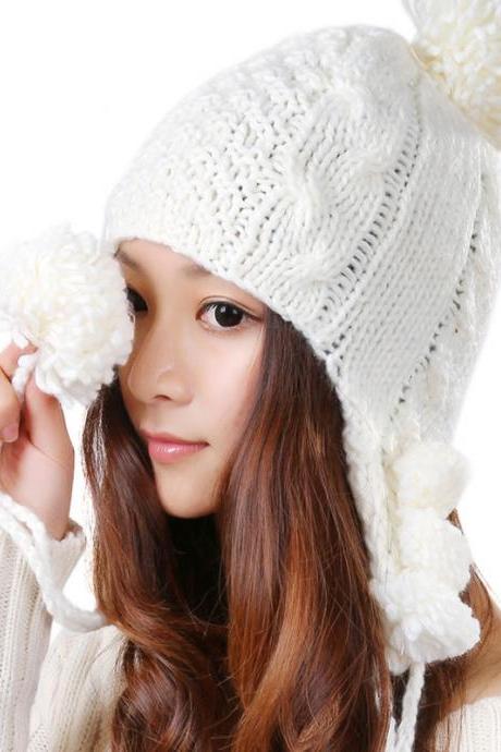 Free Shipping Cute Knitted Hat For Girls - White