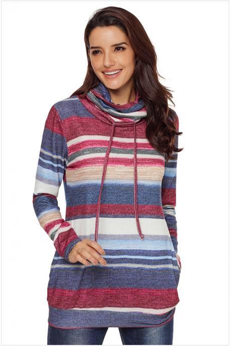Long Sleeve Cowl Neck Pullover Sweatshirt - Blue