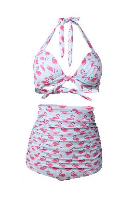 High Waist New Duck Pattern Swimwear Women Print Bathing Suit Push Up Bikini Set