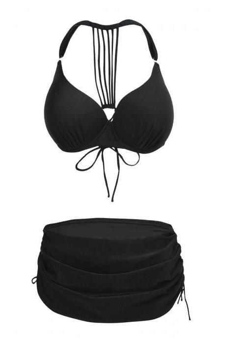 Sexy Women Swimsuit Bandage Bikini Swimwear - Black