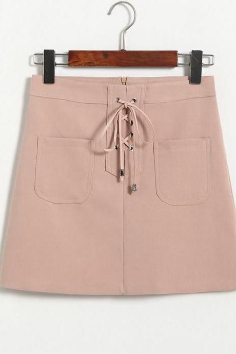 Women Autumn Fashion Cross High Waist Zipper Split Bodycon Short Mini Skirts - Pink
