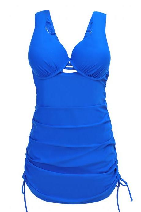Women Top Plus Size Swimwear 2XL 3XL 4XL Push Up Bathing Suit Ladies Swimming Suit - Blue