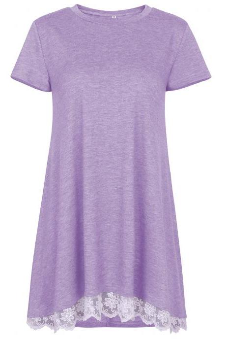 Casual Irregular Round Neck Shirt For Lady - Light Purple