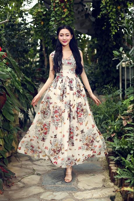 Designer Princess Style Chiffon Maxi Dress With Flowers