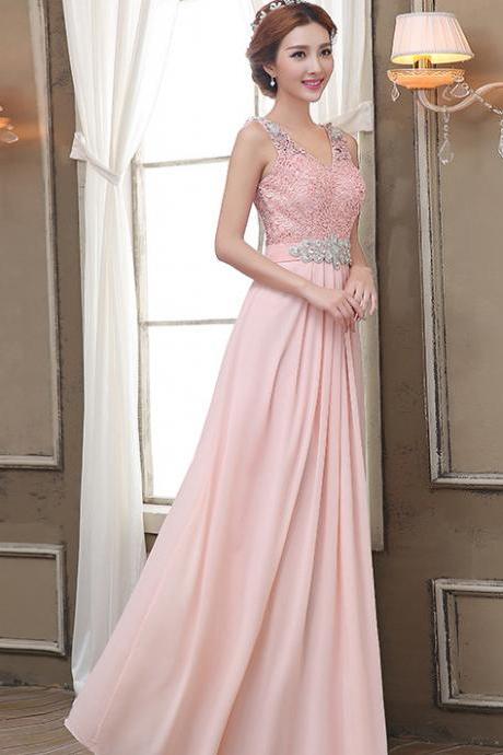 Nice Diamond Sleeveless Evening Party Long Dress - Pink