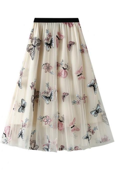 Autumn New High Waist Butterfly Gauze Skirt 