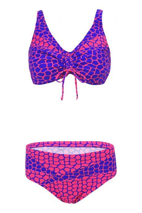 Beautiful Flower Print High Waist Big Size Sexy Swimwear Bikinis - Purple