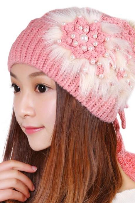 Free shipping Knitted Hat Ball Beanies Winter Hat For Women - Pink