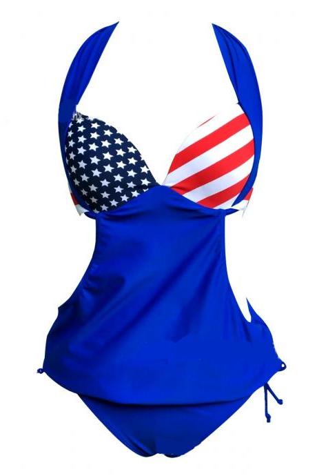 Womens Stripes Lined Up Double Up Tankini Top Swimwear - Blue