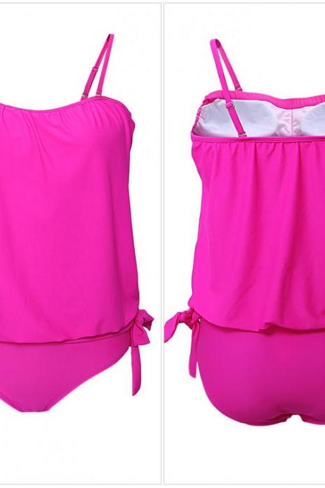 Solid Rose Backless Top And Panty Swimwear