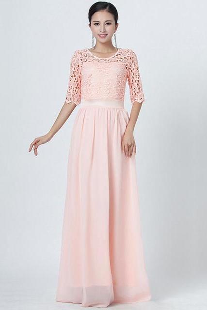 Charming Pierced Sleeve Zipper Closure Maxi Dress - Pink