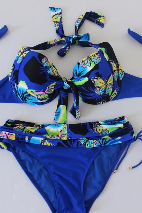 New Women Sexy Butterfly Swimwear Bikini - Blue