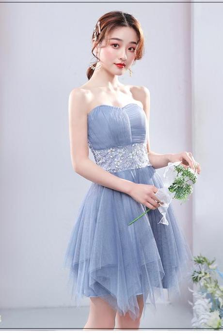 Beautiful Strapless Dark Blue Color Beading Prom Dress