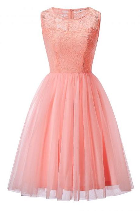 Fashion Lace Splicing Chiffon Knee Length Dress - Pink