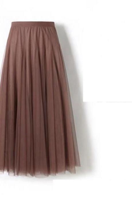 Autumn High Waist Khaki Color Gauze Skirt