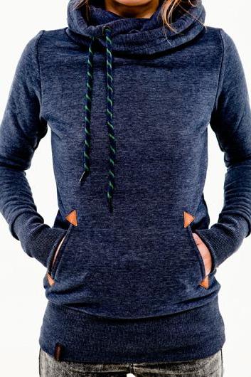 Fashion Long Sleeve Hooded Collar Pocket Design Sweatshirt (6colors)