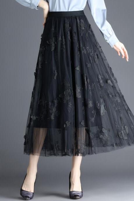 New High Waist Long Skirt - Black