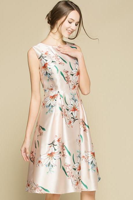 High Quality Fashion Floral Sleeveless Dress - Apricot