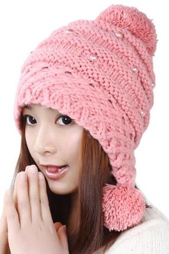 Free Shipping Lovely Female Winter Hat Knit Wool Cap - Pink