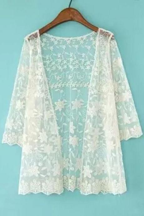 Summer New Flower Lace Loose Woman Cardigan