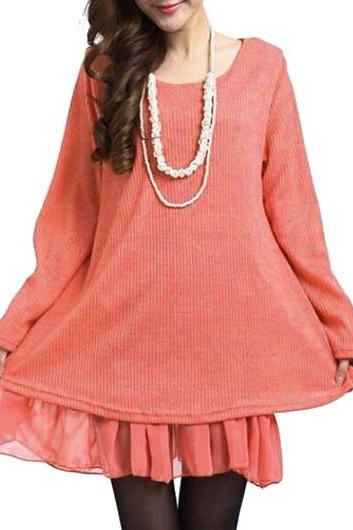 Bowknot Decorated Long Sleeve Red Sweater Dress | FASHION-PLUS ...