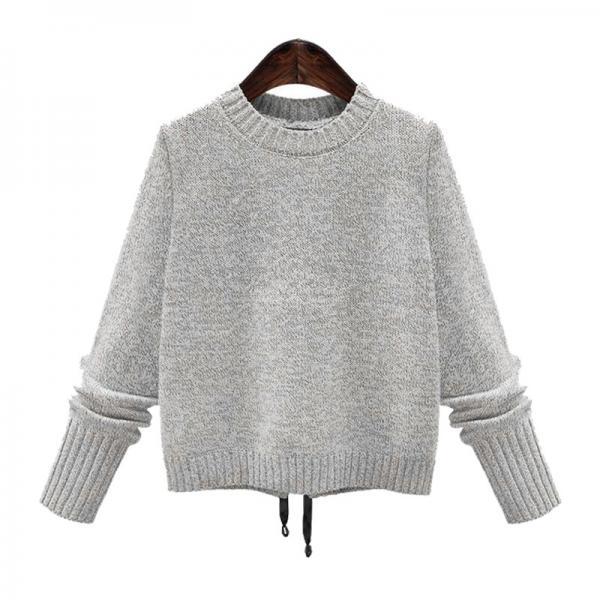 Designer Round Neck Grey Long Sleeves Sweater 