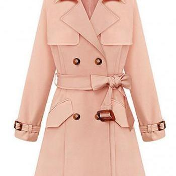 Women Essential Double Breasted Trench Coat - Pink on Luulla