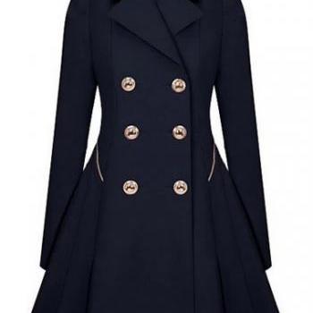 Fashion Long Sleeve Turndown Collar Trench Coat With Button - Navy on ...