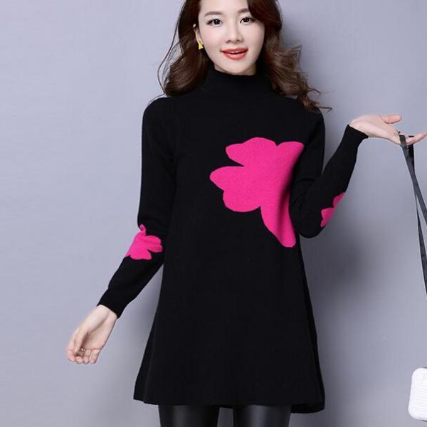 New Winter PrintingLoose Knit Female Long Sleeved Sweater - Black on Luulla