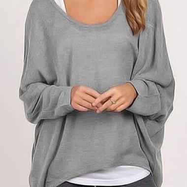 Casual Long Sleeve Asymmetric Hem Loose T Shirt Sweaters (9 Colors)