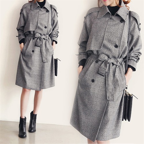 High Quality British Style Grid Double-breasted Coat on Luulla