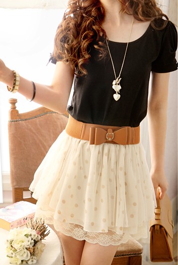 Fashion Polka Dots Skirt With Belt on Luulla