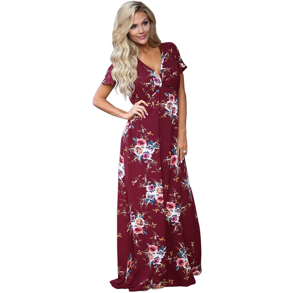 Burgundy Chiffon Batwing Sleeves Long A-line Dress main image 1