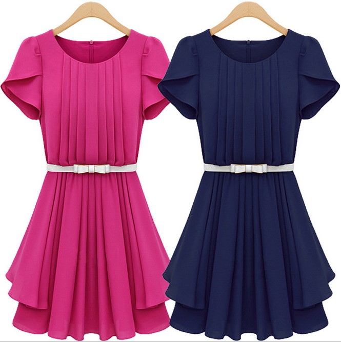 Fashion Lace Stitching Round Neck Longsleeved Dress With Belt on Luulla