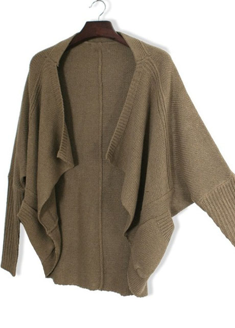 High Street Unclosed Khaki Batwing Sleeve Cardigans For Lady on Luulla