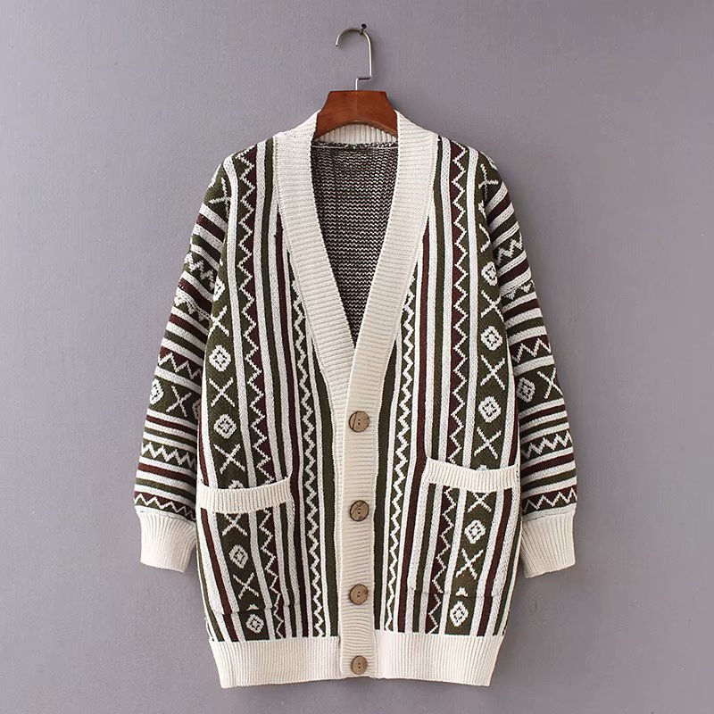 Ethnic Style Multicolor Argyle Cardigans Sweater For Girls/Women ...