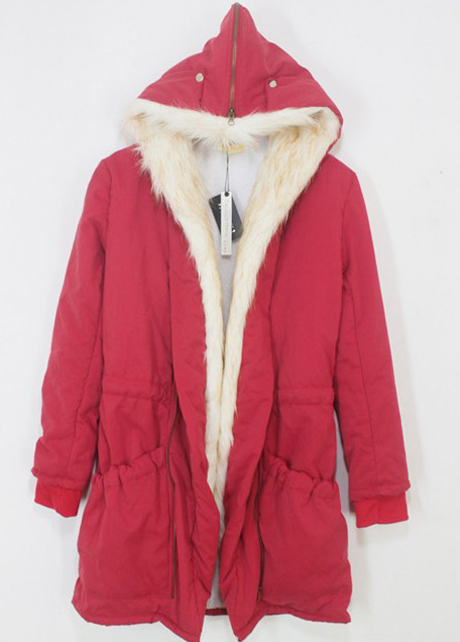 Warm Woman Fur Decoration Hooded Collar Coat - Red on Luulla