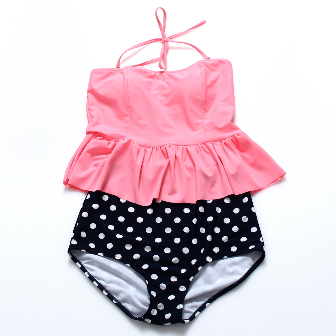 Cute Dot High Waist Bikini Set - Pink & Black on Luulla