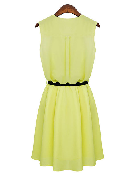 Brief High Waist V Neck Tank Dress For Summer - Yellow on Luulla
