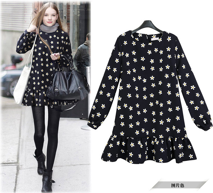 Black Floral Long Draped Dress